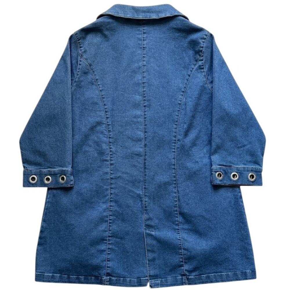 Tia Designs Elongated Denim Jacket Women XL Blue Rhinestone Grommet 3/4 Sleeve - Picture 4 of 7
